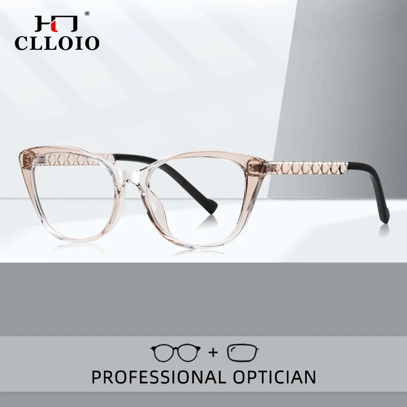 

CLLOIO Fashion Diamond Mesh Glasses Women Cat Eye Reading Myopia Glasses Anti Blue Light Prescription Customized Optical Glasses