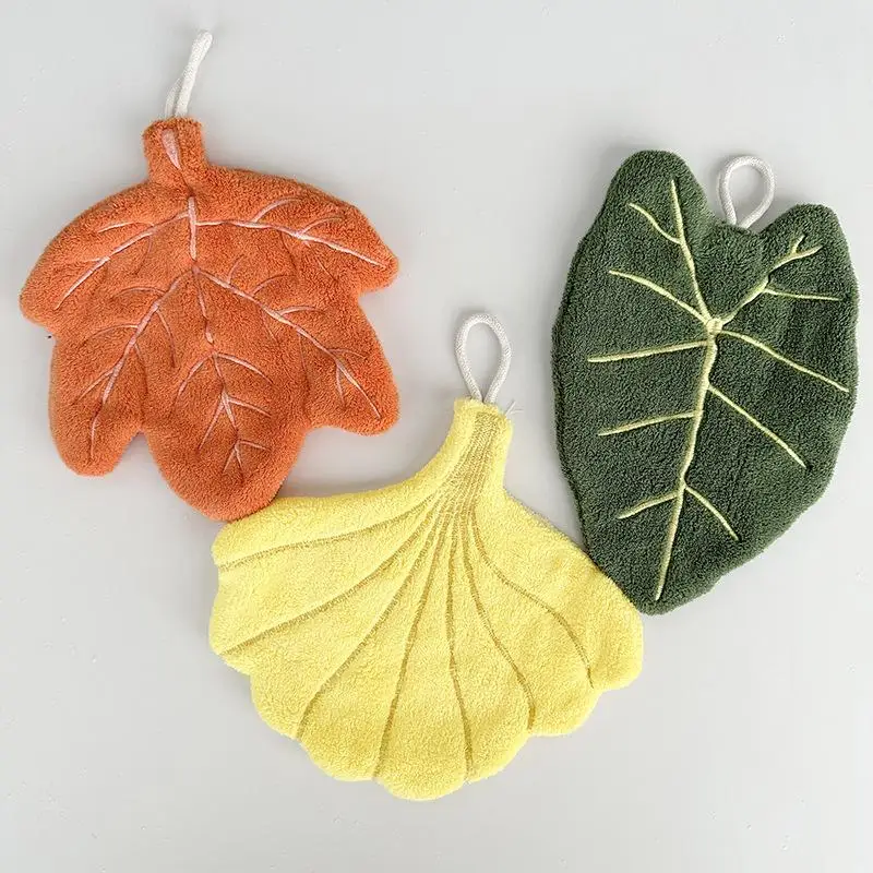 Soft Double Layer Leaf Style Hand Towel Thickened Absorbent Hanging Hand Cloth Speed Dry Handkerchief Kitchen Rag