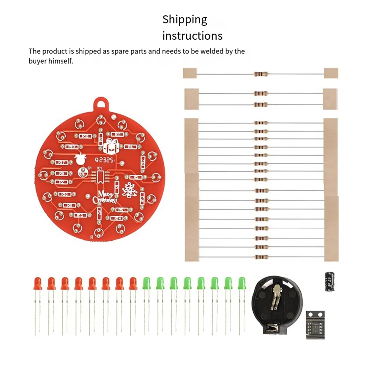 Red Board Christmas Tree NE555 Flashing Lights Hanging Circuit Fun DIY Electronic Production Kit Portable Module, Kit A -X64A