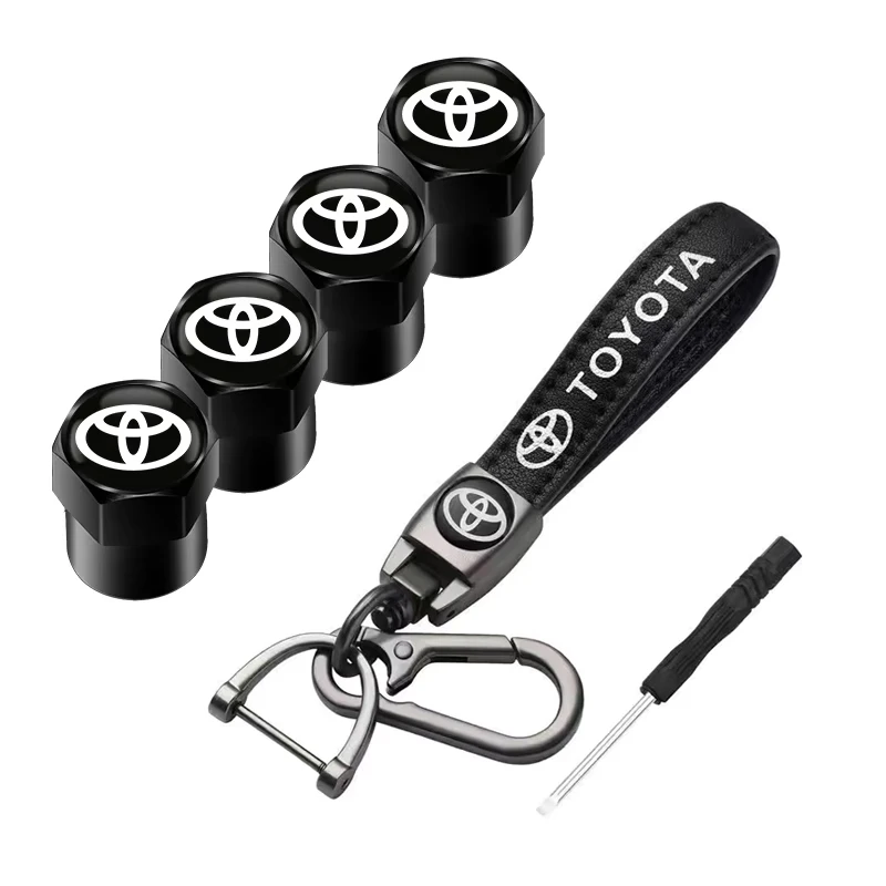 Car Tire Wheel Valve Caps Cover Leather Key Chain Ring Keychain For Toyota 86 Mirai Supra Prado Alphard Vellfire Crown Sequoia V