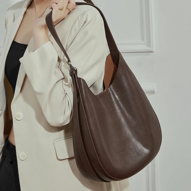 

Burminsa Cowhide Genuine Leather Large Underarm Shoulder Bags For Women 2025 Luxury Designer Crossbody Hobo Work Ladies Handbags