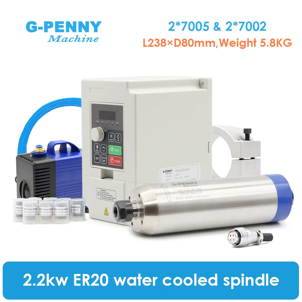2.2Kw Water Cooled Spindle Kit Vfd - Moteur de broche CNC G-Penny 2.2KW