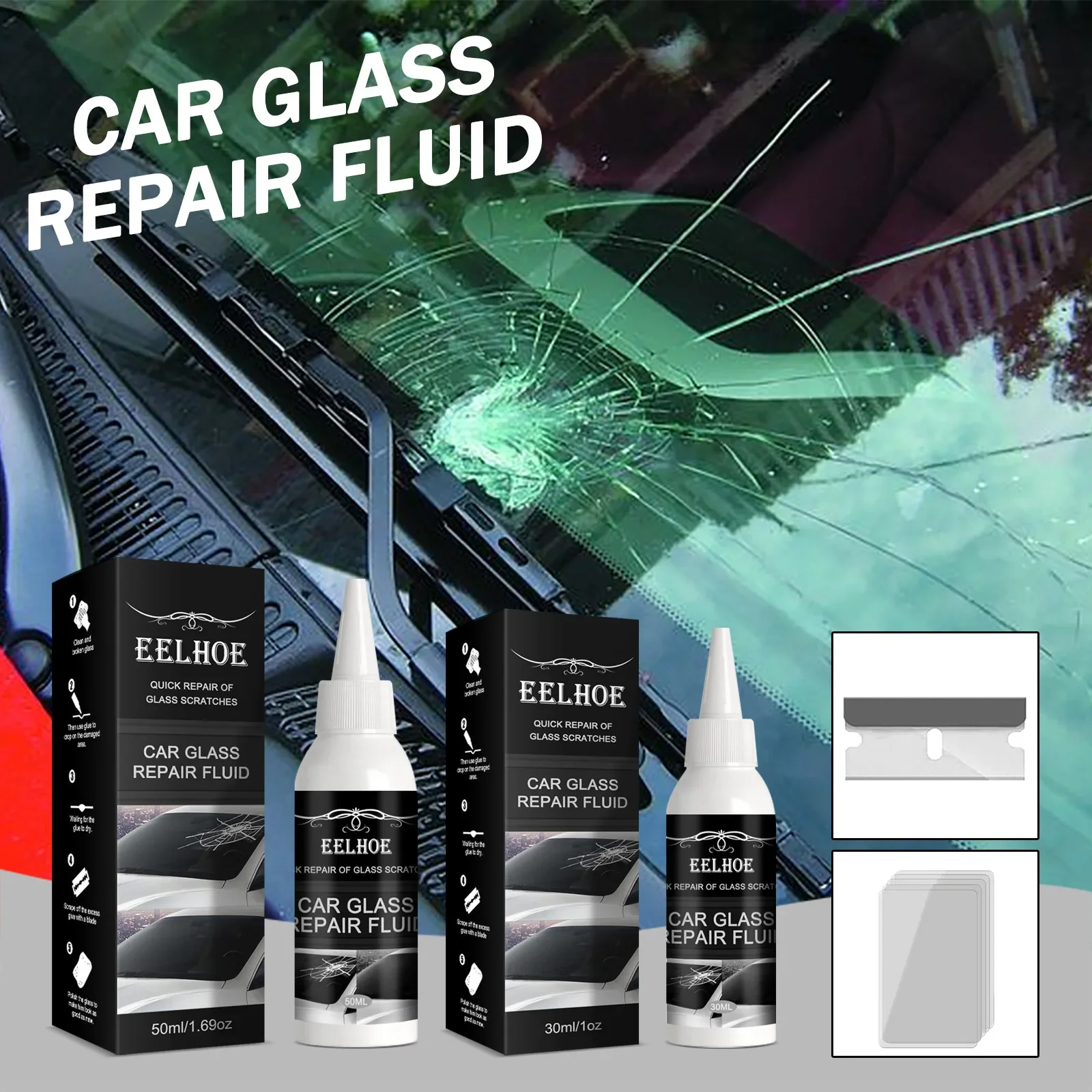 

50ml Car Glass Crack Repair Agent Windshield Scratch Crack Chip DIY Glue Quick Bonding Repair Solution for All Types of Glass