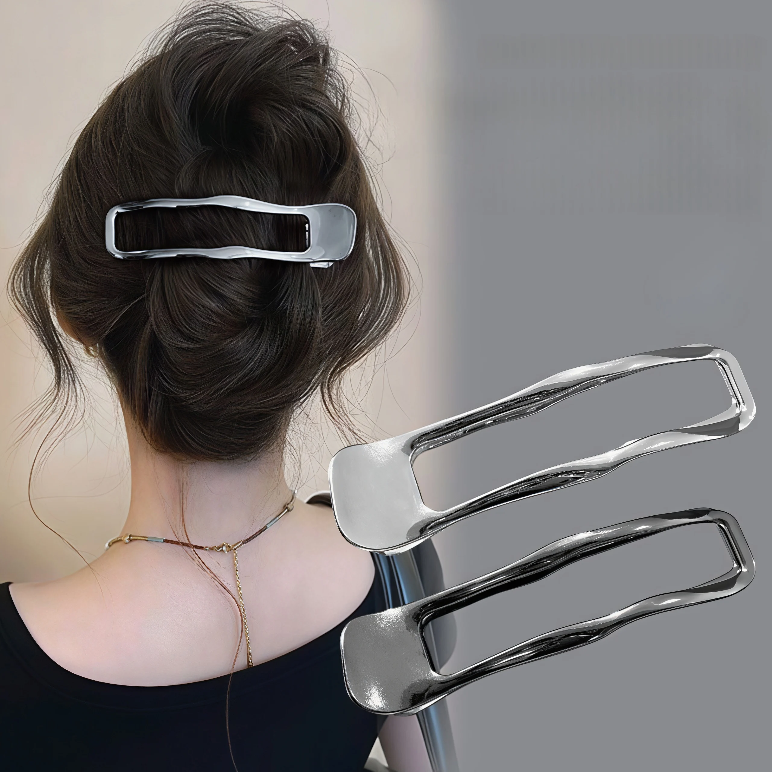 Hohle Rechteckige Haarklammern Metall-Entenschnabel-Haarspangen Rutschfester Griff Haarspangen Geometrische Haaraccessoires für den Alltag