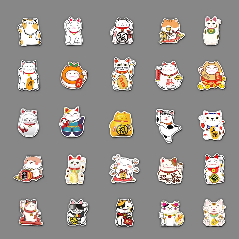 50Pcs Lucky Cat Cartoon Series Graffiti Stickers Suitable for Laptop Helmets Desktop Decoration DIY Stickers Toys Wholesale