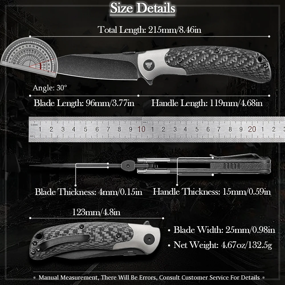 TRIVISA cuchillo plegable EDC S35VN titanio para camping y caza - imagen 3