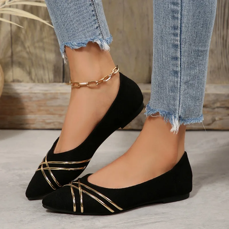 Pointed Toe Single Shoes Women Spring 2025 New Flat Shoes Soft Sole Black