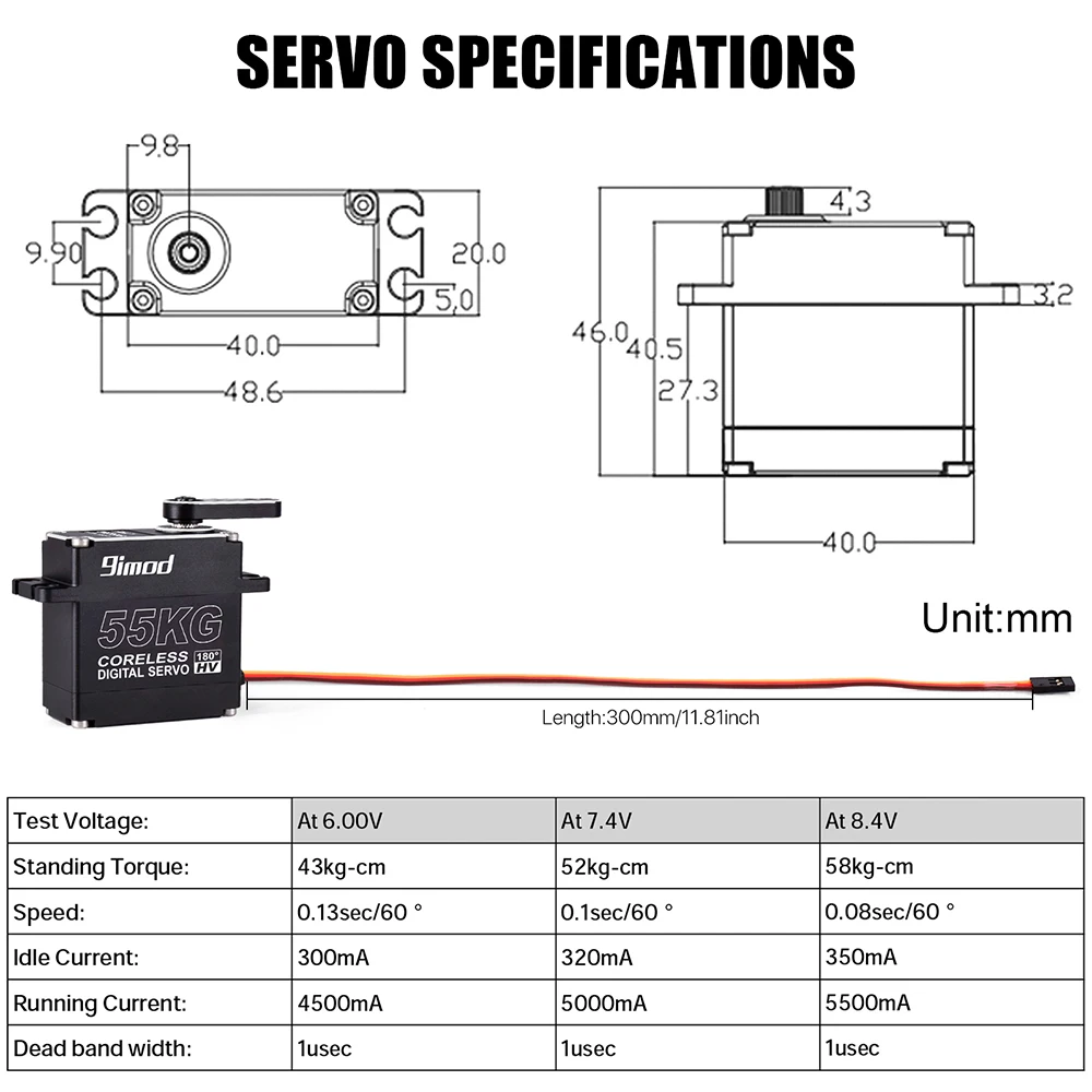 9imod 55kg Waterproof Servo IP67 180/270 Magnetic Sensor High Torque Coreless Digital Servo Full Metal Gear for 1/8 1/10 RC Cars
