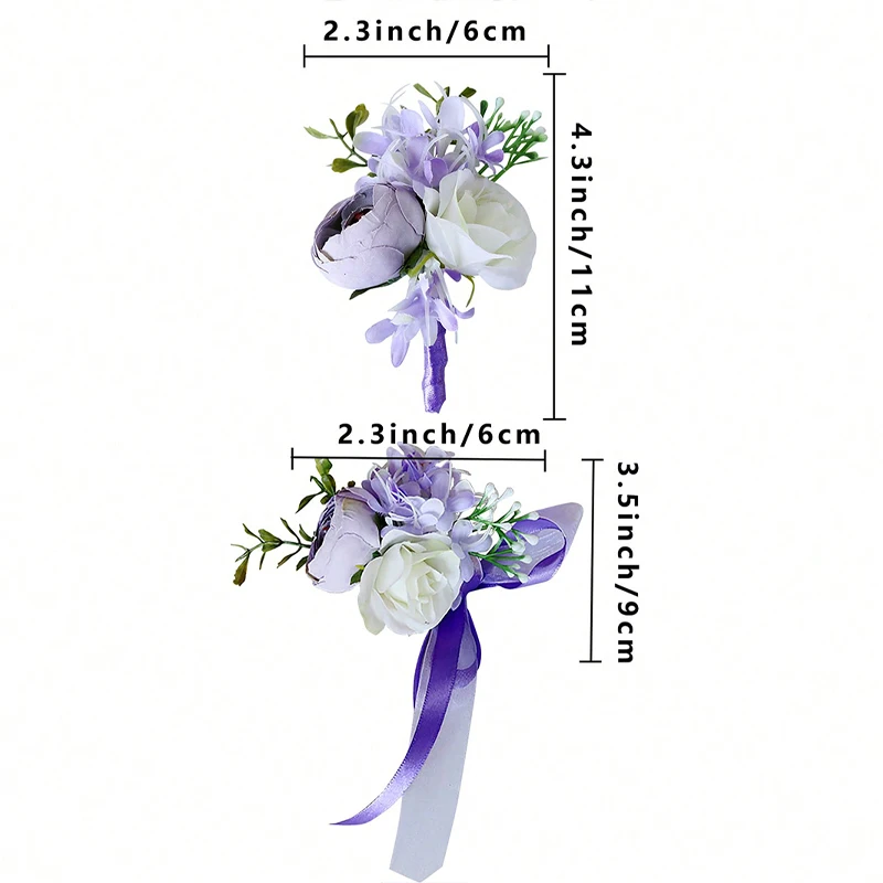 結婚式の手首用の紫色のコサージュ,花のアクセサリー