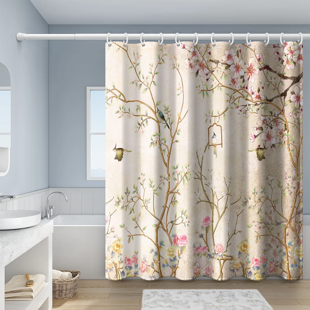 Simple Atmospheric Pattern Shower Curtains Bathroom Curtain Frabic Waterproof Polyester Bath Curtain with Hooks