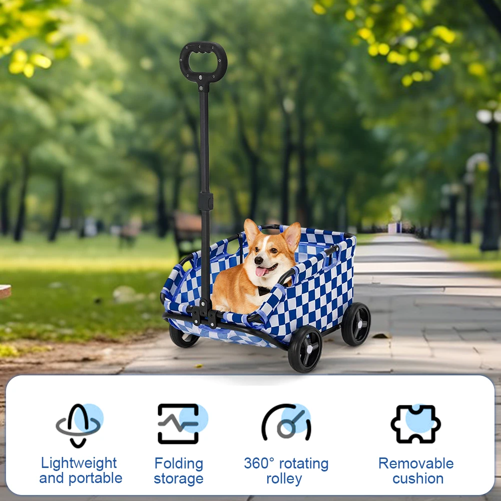 รถเข็นแมวแบบพับได้ รถเข็นสัตว์เลี้ยงขนาดเล็ก 4 ล้อ น้ำหนักเบา เหมาะสำหรับการพาสัตว์เลี้ยงขนาดเล็กออกไปเที่ยว