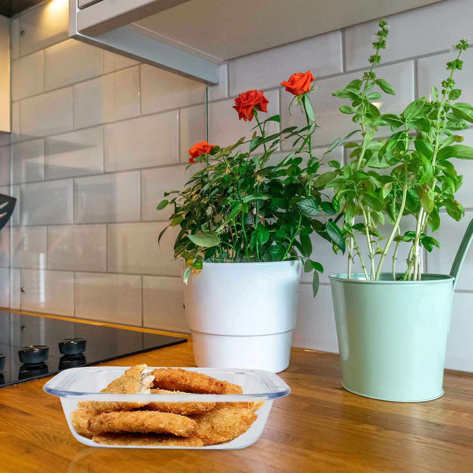 

1Pcs Heat Resistant Glass Oven Baking Plate Steamed Fish Serving Dish White Kitchen Food Storage Plate Microwave Freezer Safe