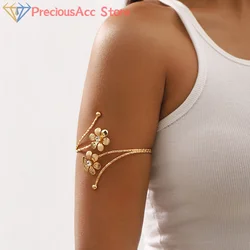 Punk Metal Leaves Flower Upper Arm Bracelets Bangles For Women Girls Cuff Bangle Adjustable Armlets Hand Jewelry Men