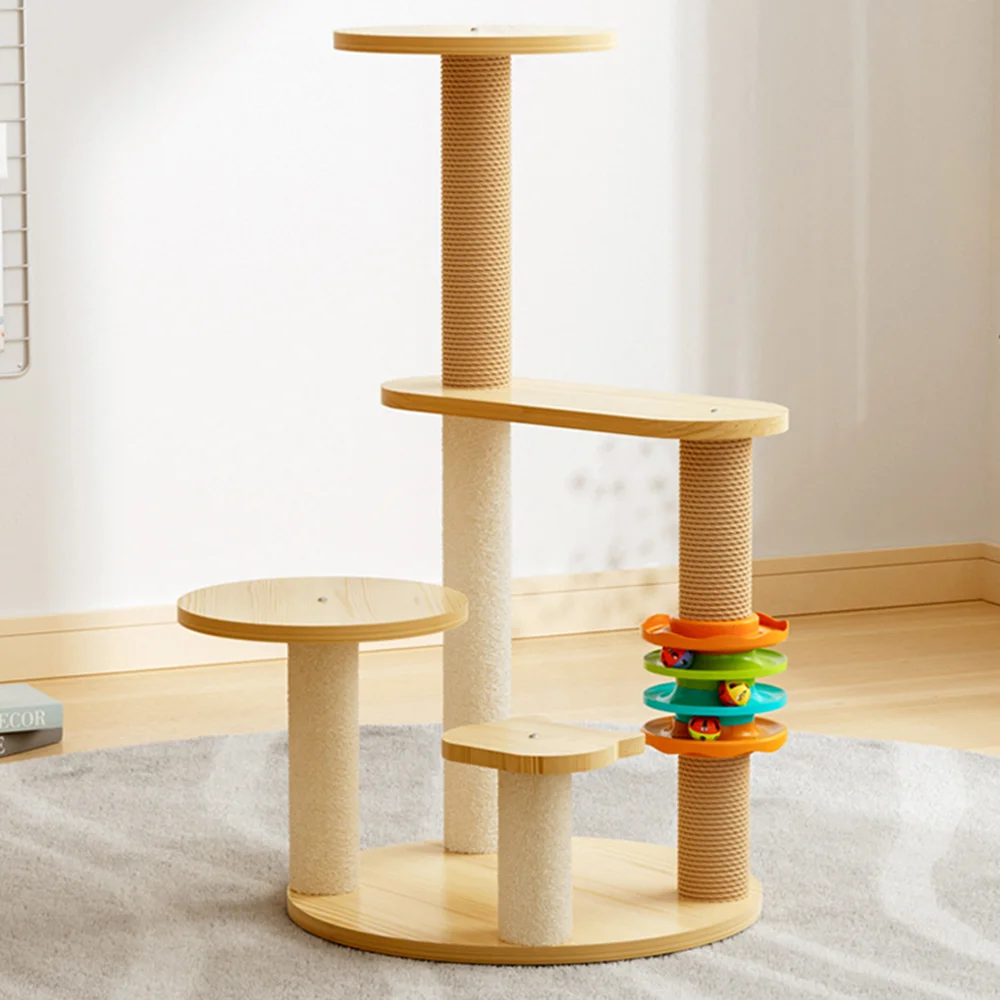 Modern cat climbing frame, colorful toy rings add fun, multi-functional configuration pet cat tree