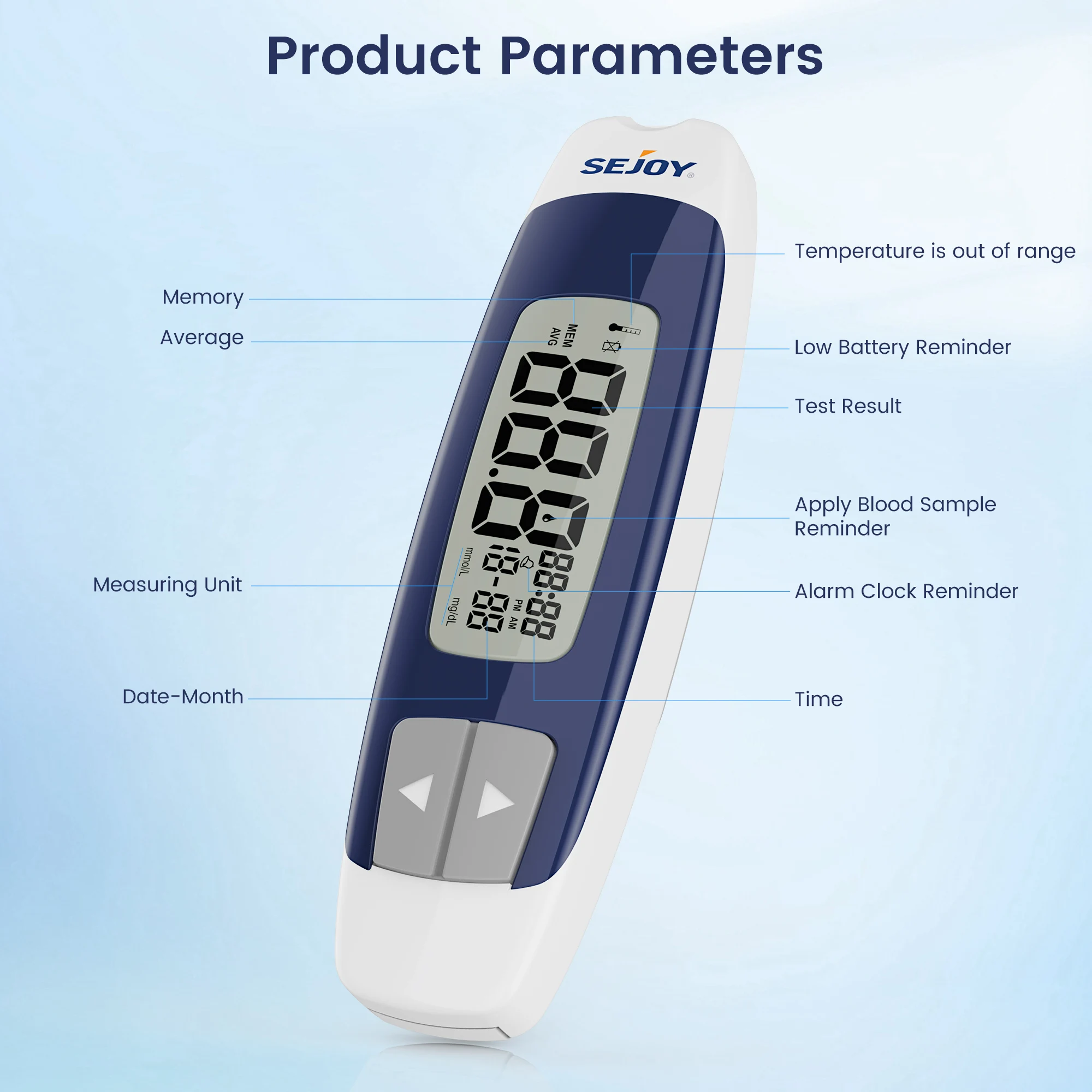 Sejoy BG-203 Blutzuckermessgerät-Set, 50 Stück Teststreifen, Lanzetten für Diabetes-Monitor, digitales Blutzuckermessgerät, Teststreifen werden separat verkauft – Detail 11