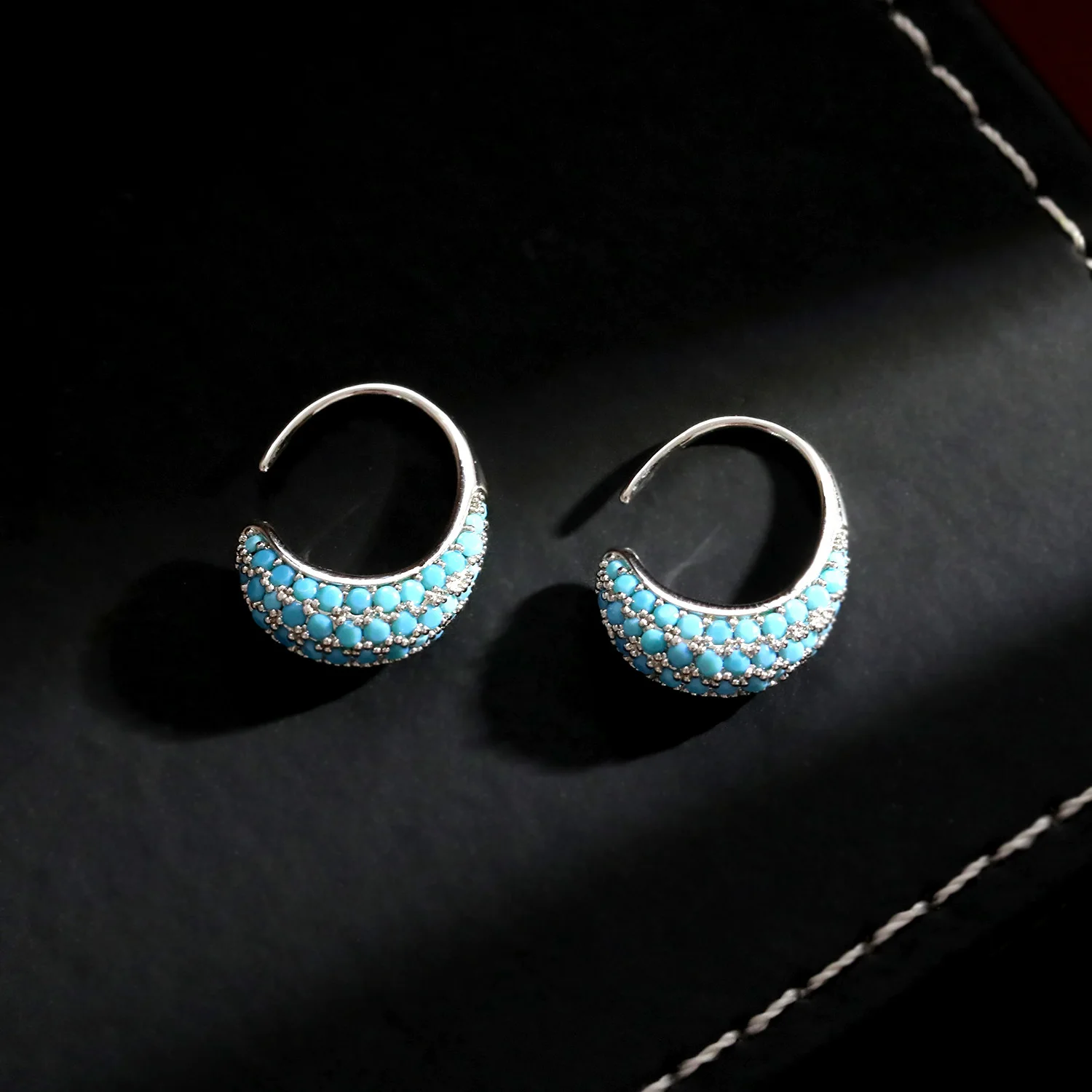 High Quality Turquoise Flower Basket Earrings Women Vintage Artistic Retro Full Diamond Inlaid Hoop Earrings Wholesale Jewelry