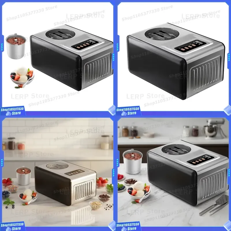1.6 Quart Automatic Ice Cream Maker with LCD Display No Pre Freeze Required Low Temp Function Removable Bowl for Homemade
