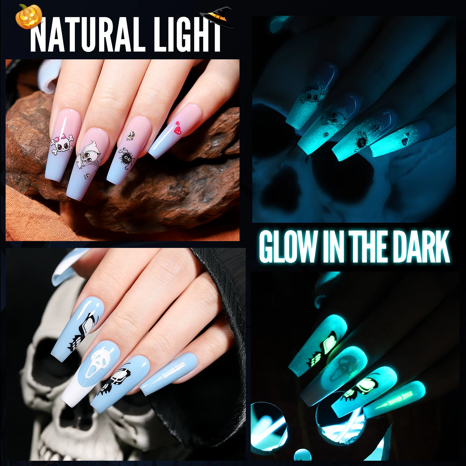 YOKEFELLOW Glow in the Dark Gel Nail Polish 10ML Fluorescent Neon Blue Glow UV Gel Polish Nail Art for Halloween Women Girls