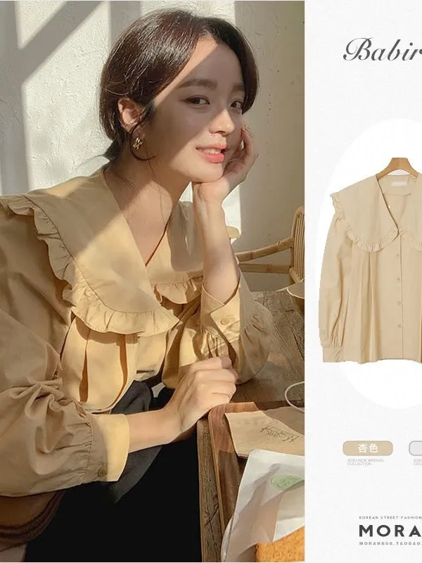 Camicia a maniche a bolle con colletto a forma di bambino con temperamento delicato da donna francese Chic autunno e inverno nuova corea vestibilità ampia 35 a1