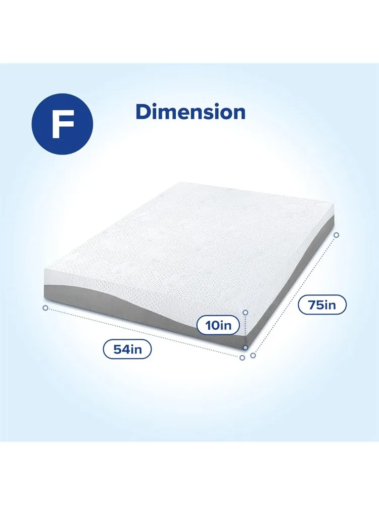 Full Mattress 10 Inch Gel Memory Foam Mattress, Gel Infused for Comfort and Pressure Relief, CertiPUR-US Certified, Bed-in-a-Box