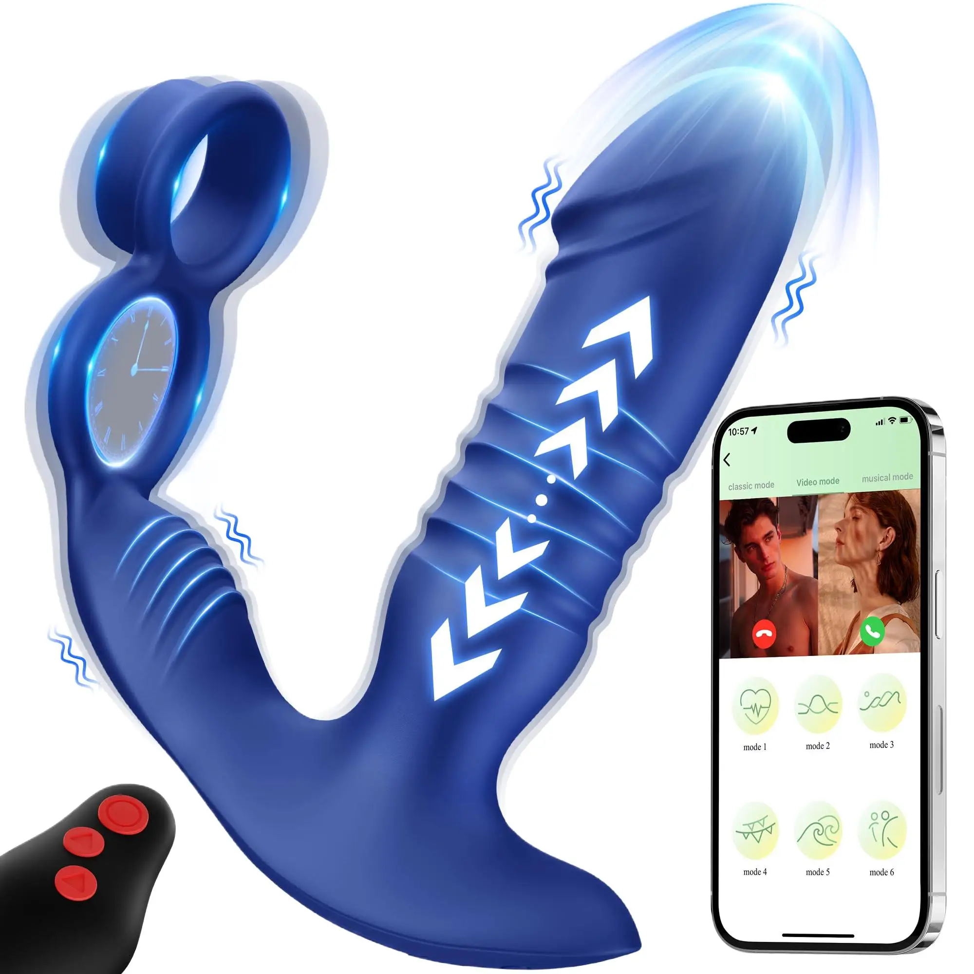 

Prostate Massager Vibrating Butt Plug-3 in 1 Male Sex Toy with Vibration Ring Plug, Application and Remote Control Toy Thrust D