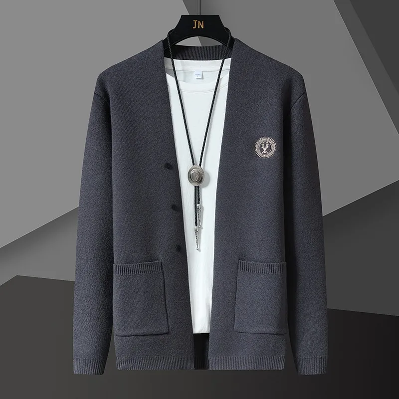 

British Style Men's Knit Cardigan Autumn Winter Collarless Slim Casual Sweater Coats Business Social Streetwear Knitwear Tops