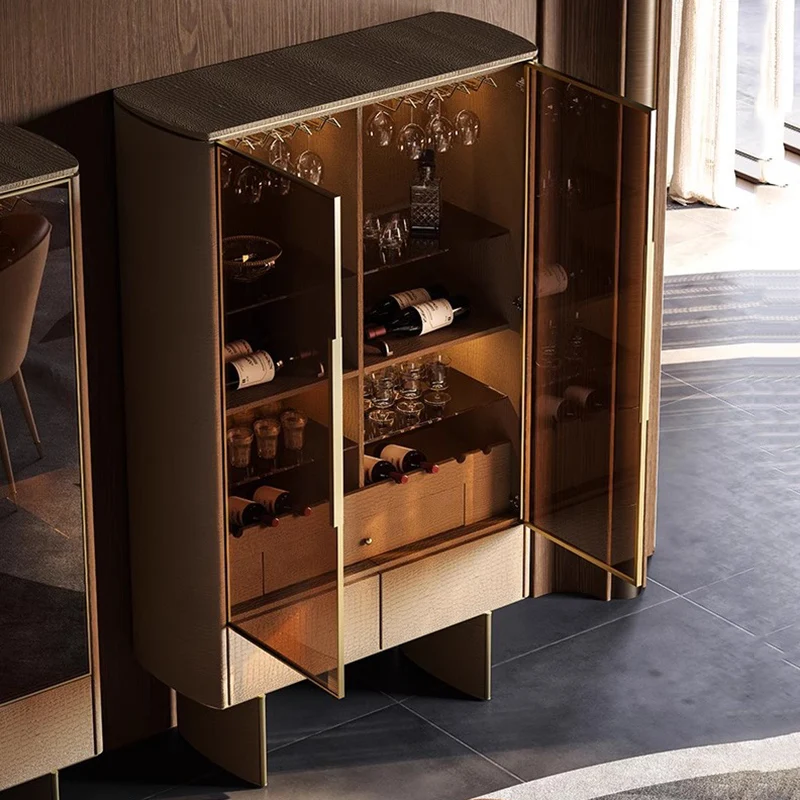 Shelves Metal Bar Cabinet Storage Mobile Living Room Glass Wine Cabinet Luxury Nordic Standing Tall Armoire Trendy Furniture
