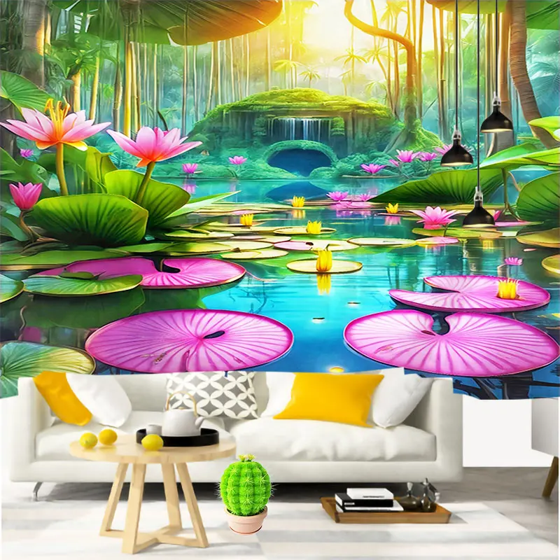 Psychedelic  Landscape Wall Tapestry Water Lily Home Decoration  decoration Wall Hanging  Background Cloth