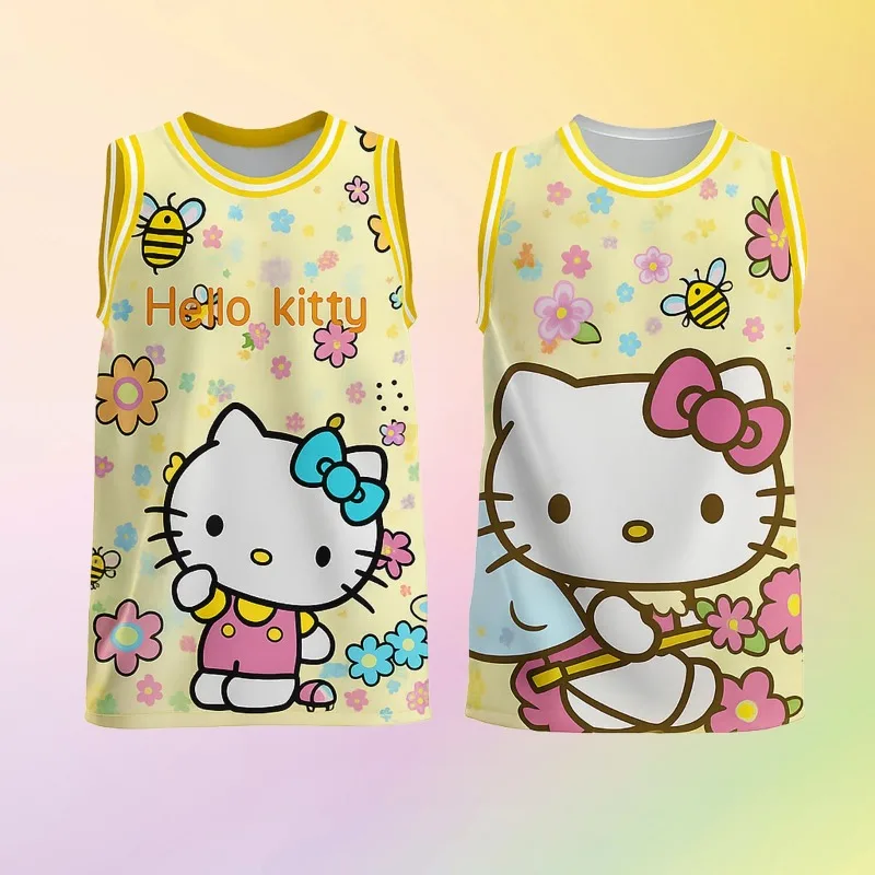 

MOTO-Лето 2025 г., новый стильный жилет Hello Kitty для мужчин и женщин, повседневная рубашка с круглым вырезом, уличный уличный бег, баскетбол, тренировочный топ