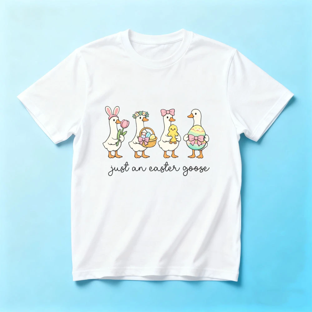 Just An Easter Goose Shirt Funny Easter Silly Goose T-Shirt Happy Easter TShirt Cute Goose Tee Women Casual Fashion Cotton Tops