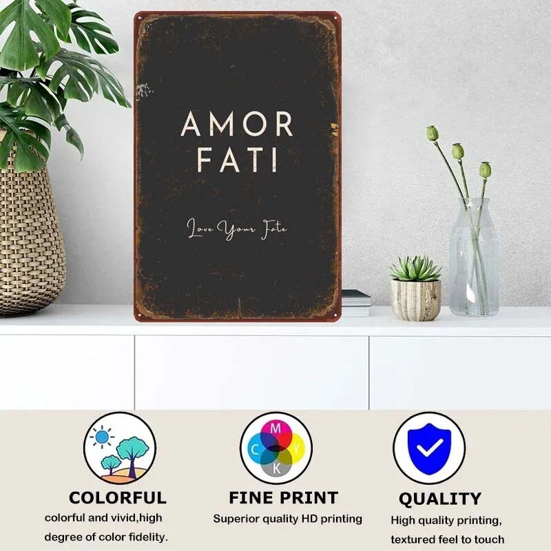 Amor Fati Stoic Philosophy Vintage Home Decor Items Vintage Metal Signs for Office Garage Wall Decoration Gamer Room Decoration