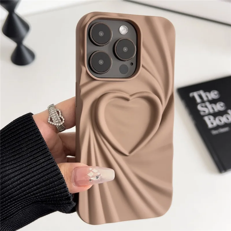 48PCS Silicone Protective Case for iPhone 12 Pro, Stylish, Anti-drop, Soft TPU Back Cover, Pleated Heart, Ins-Style, Wholesale