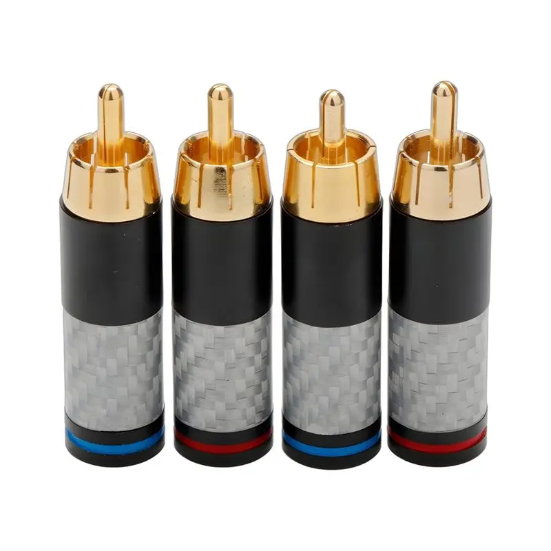 ABMH-4PCS Hifi Carbon Fiber RCA Connectors Gold Plated Plug Audio Connector RCA Plug Connector Power Speaker Plugs Connector