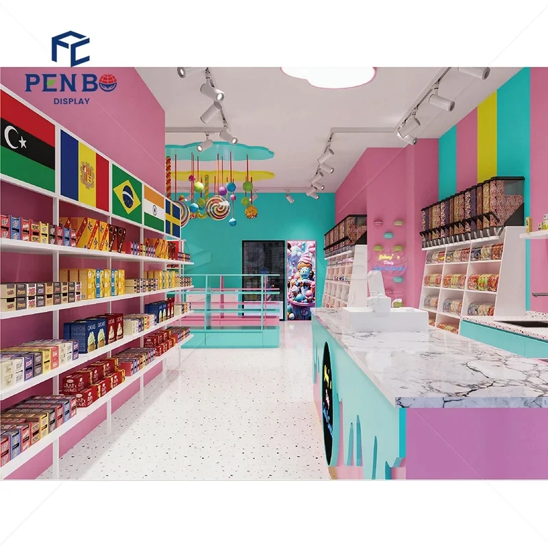 custom.Colorful Candy Shop Furniture Retail Store Display Pick and Mix Candy Display Rack Sweets and Candy Shop Display Counter view 5