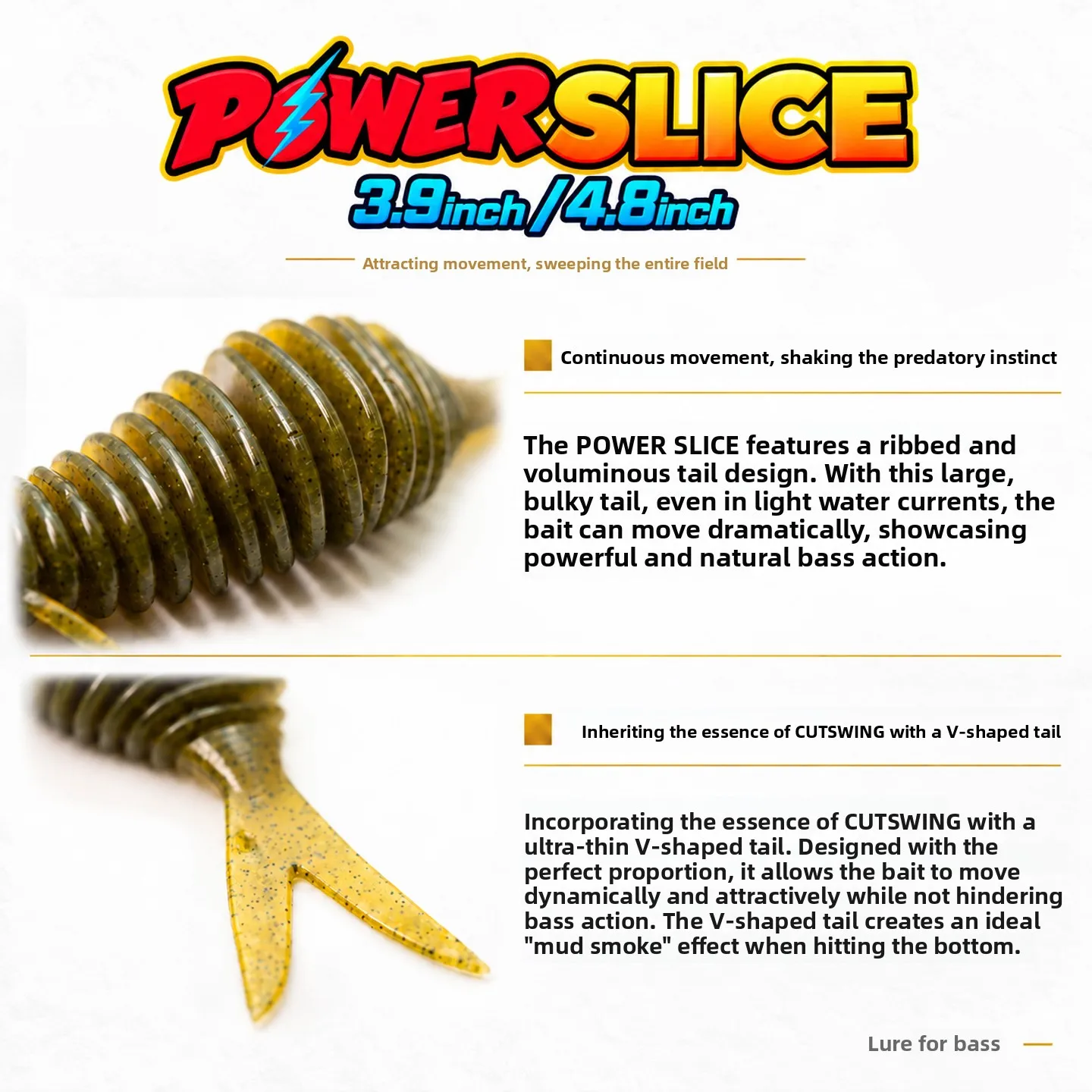 Raid Power Slice Lure for Bass And Perch Fishing in Reservoir Ponds Rivers And Lakes V-Shape Tail Soft Bait Wild Fishing