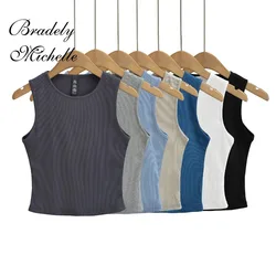 2024 Women Knitted Sleeveless Cropped Tank Strap Crewneck Crop Vests Summer New Sexy Women's Sling Vest Camis