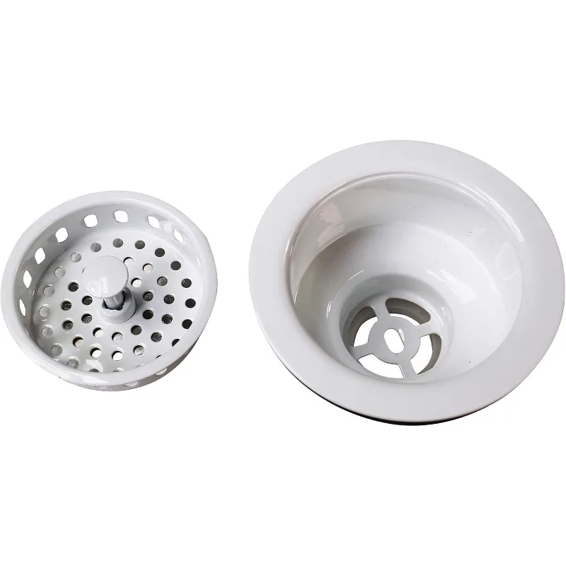 D2165-50 Colador de cesta de cocina grande estilo poste con brida y tapón de eliminación de residuos, capa en polvo blanca