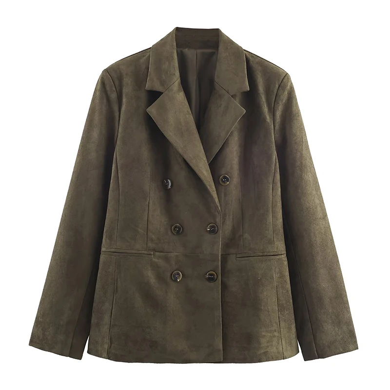 

2025 Vintage Women's Faux Suede Blazer Jacket Double-Breasted Blazers Autumn Winter Casual Coat Female Loose New Outerwear