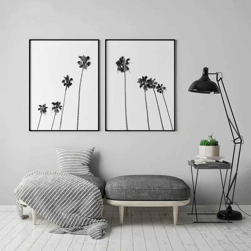 Frameless Black and White Palm Trees Posters Prints Tropical Wall Art Pictures Canvas Painting for Living Room Home Decoration