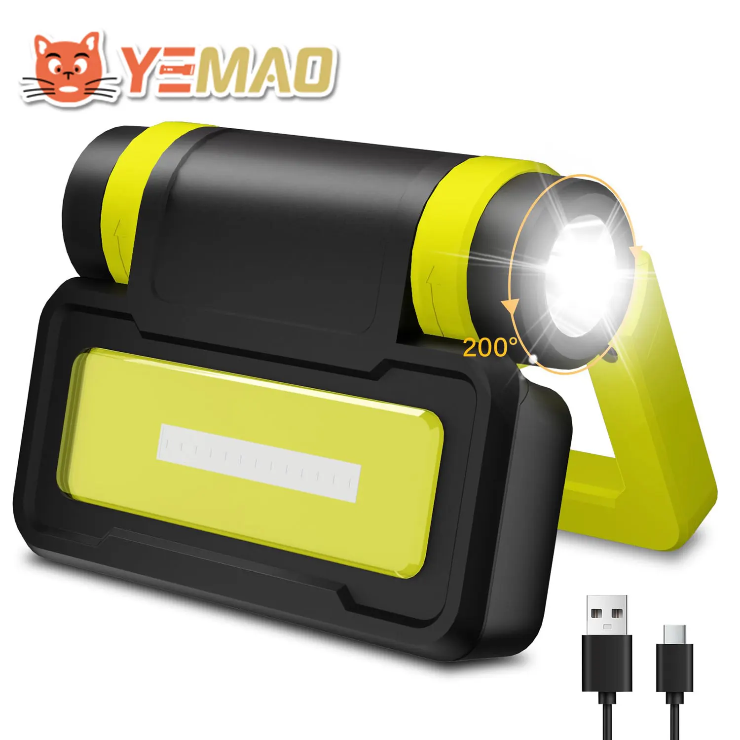 

YEMAO B70 800LM Foldable Flashlight 18650 Battery USB-C Power Bank, 8 Modes， Rotating Stand & IPX4 for Work/Camping