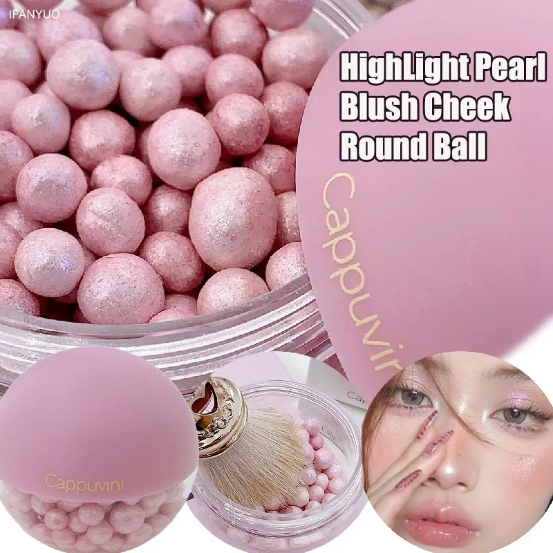 Shimmer Pearl Blush Highlighter Ball Glitter Highlight Palette Pink Brighten Face Natural Contour Cheek Blusher Makeup Cosmetics