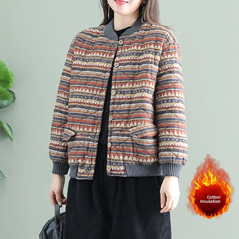 

Thiened Cotton Padded Jaet Long Sve Baseball Sle Женская верхняя одежда Зимняя теплая хлопковая одежда с принтом