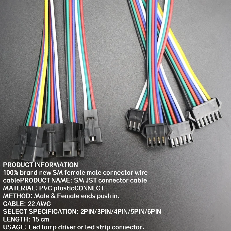 ขั้วต่อแบบตัวผู้/ตัวเมีย JST SM 2 3 4 5 6 พิน ปลั๊กเชื่อมต่อสายไฟสำหรับไฟ LED Strip ไดรเวอร์หลอดไฟ 2 พิน 3 พิน 4 พิน 5 พิน 6 พิน led