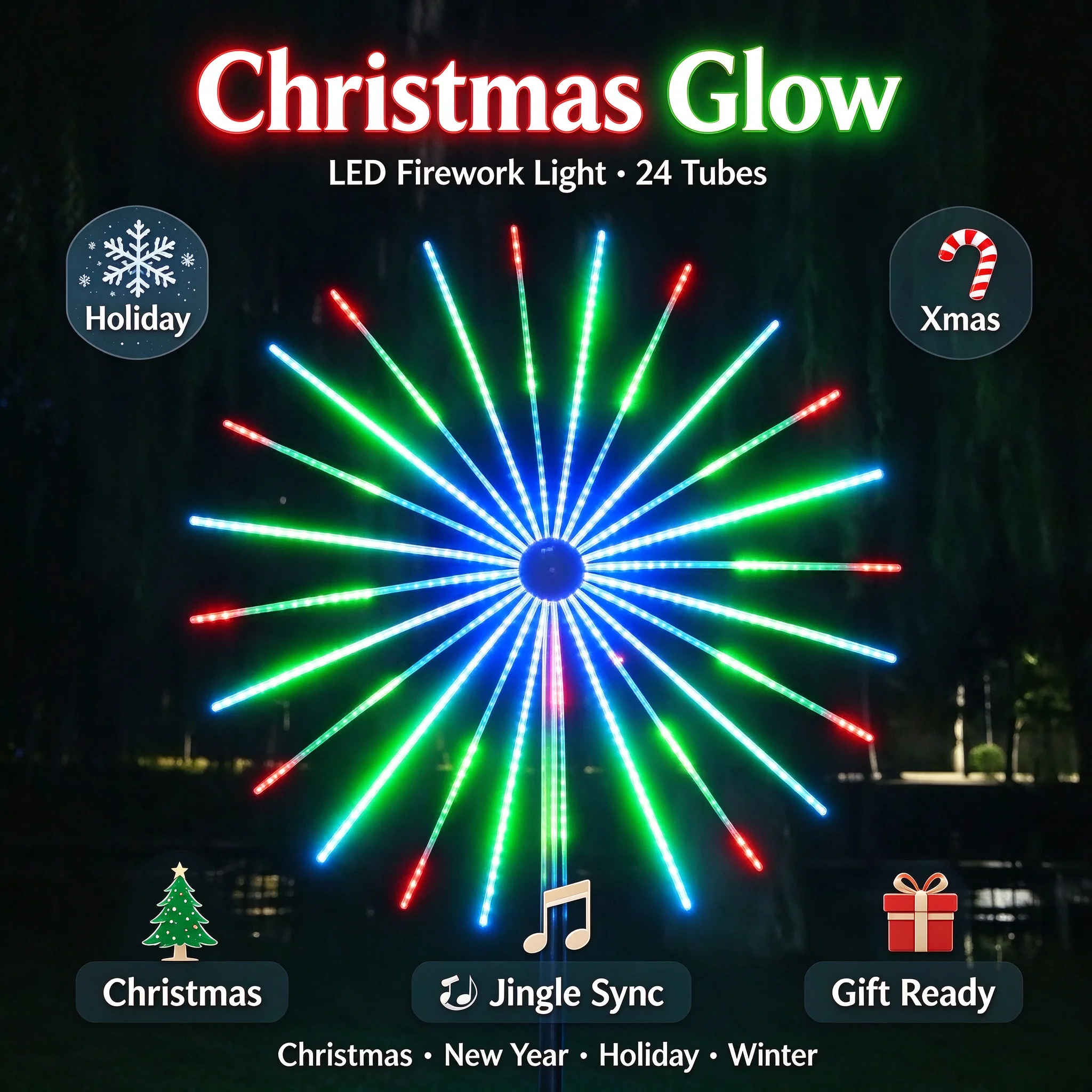 RGB Firework Lights, Sound Activated Dancing, Waterproof, Dual Speakers, Dimmable, APP Control, Garden Night — RGB