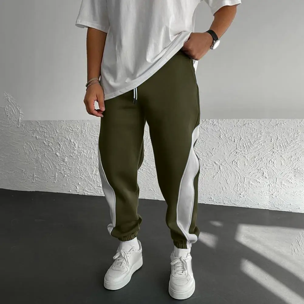 Calça esportiva de bloco colorido masculina, calça elástica na cintura, cor de contraste, moletom de ginástica com bolsos laterais para vestir