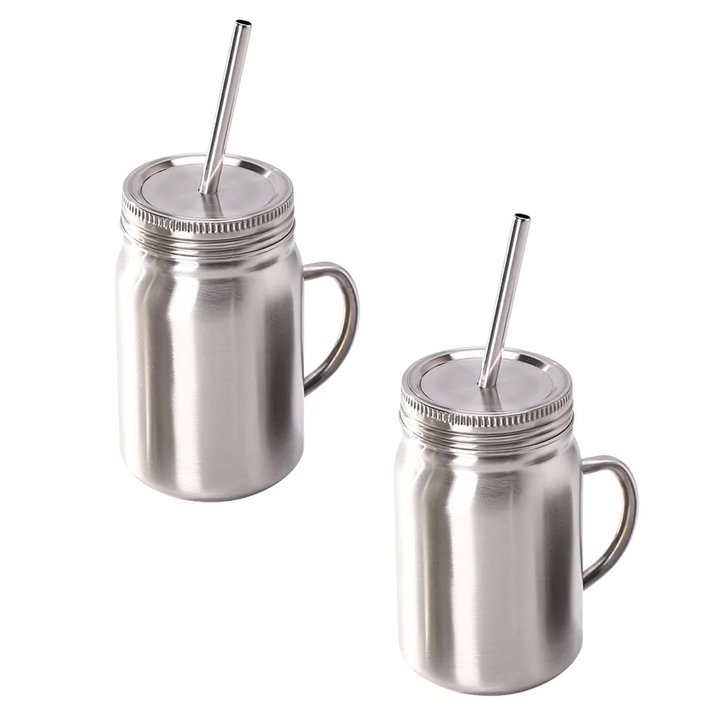 2 Pcs Stainless Steel Cup Metal Staws Tumbler Drinking Jars Travel Mug Mugs
