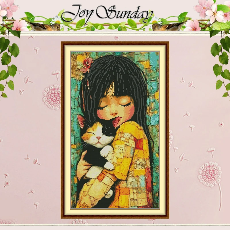 

The Girl and the Cat Patterns Counted Cross Stitch Set DIY 11CT 14CT 16CT HD Stamped DMC Cross-stitch Kit Embroidery Needlework