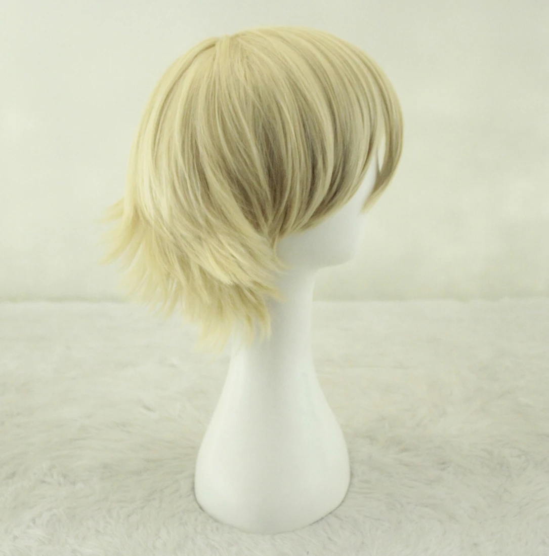 Christmas Halloween In Stock Anime Urahara Kisuke Cosplay Wig Short Light Gold 30cm Heat Resistant Hair Wigs