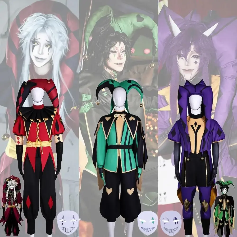 Hot Game Pierrot Cosplay Joker Costumes COS Circus Role Play Clown Adul Uniform Halloween Carnival Party Outfit For Men Woman
