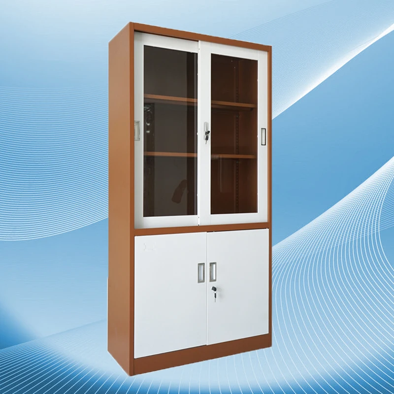 for Factory price cheap glass double door metal storage filing cabinet office file room item storage cabinet wood grain printing